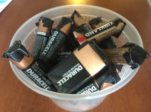 Batteries covered with electrical tape for safety