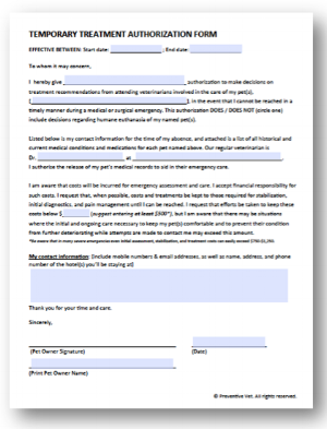 Treatment Authorization &amp; Pet Medical Form
