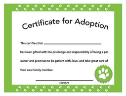 Pet Adoption Certificate