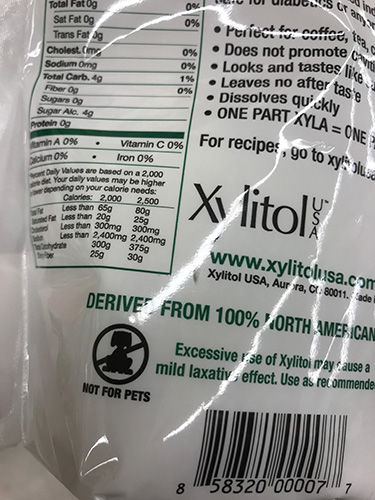 Xyla xylitol-dog toxicity warning label