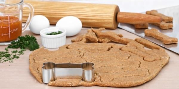 baking dog biscuits with fresh herbs