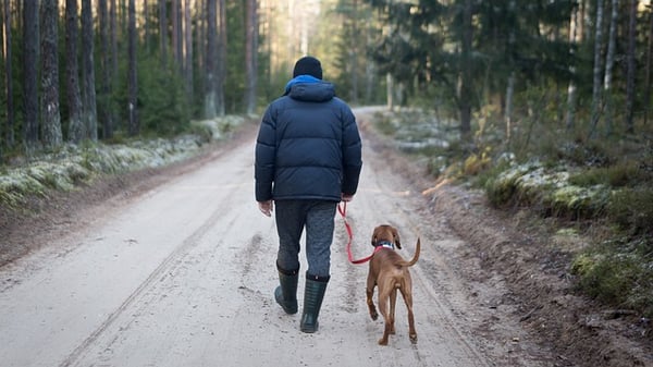 man and dog outdoors