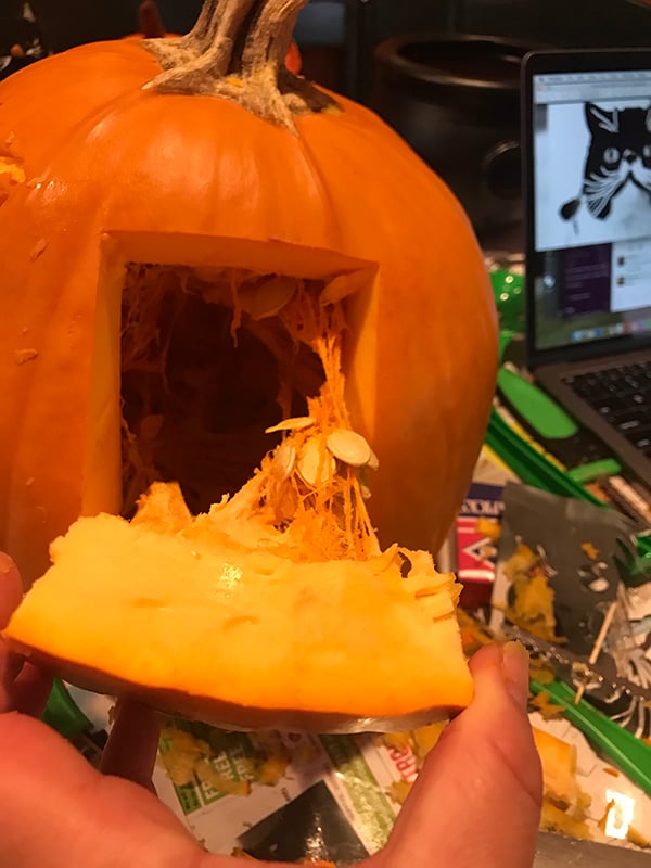 carve back door into pumpkin