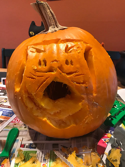 carved pumpkin before lighting