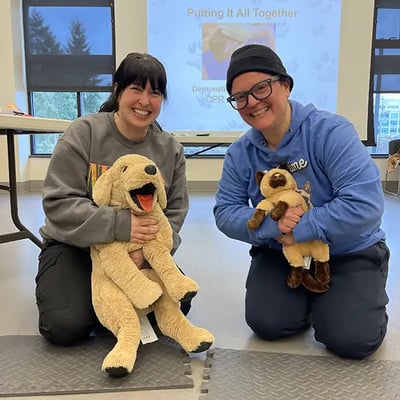Preventive Vet Team members Cathy Madson and Mia Horberg at a pet CPR class