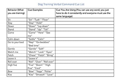 dog cue list template download
