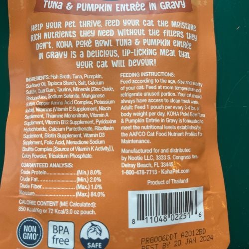 wet cat food ingredient label for calculating serving size