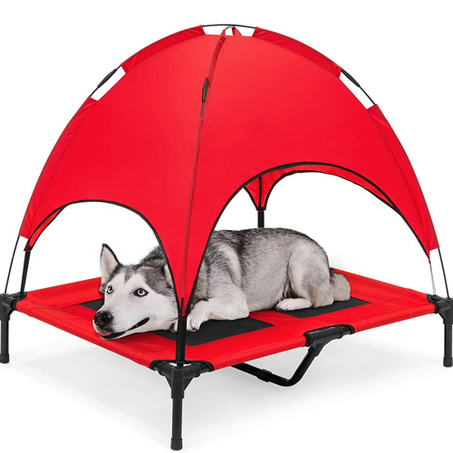 Raised Mesh Cot Cooling Dog Bed with Removable Canopy