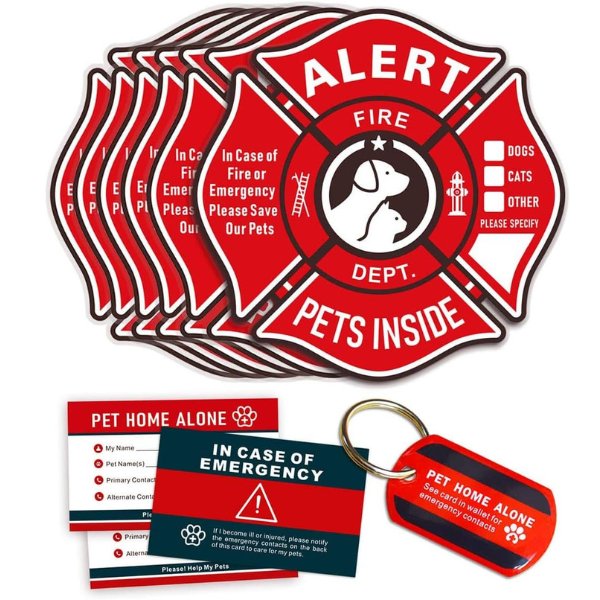 pet alert sticker and home alone keychain