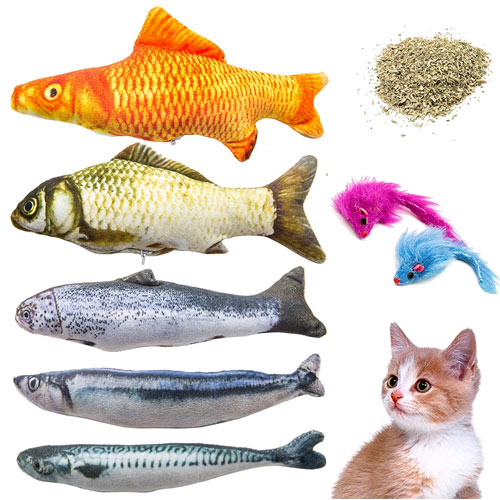 Youngever 7 Cat Toys Assortment with 5 Refillable Catnip Fish Cat Toys