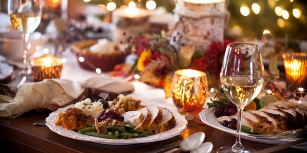 thanksgiving dinner on the table posing dangers to pets